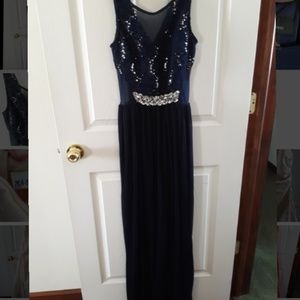 Navy Blue Floor Length Prom Dress